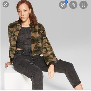 Target Wild Fable Fuzzy Camo Bomber Jacket